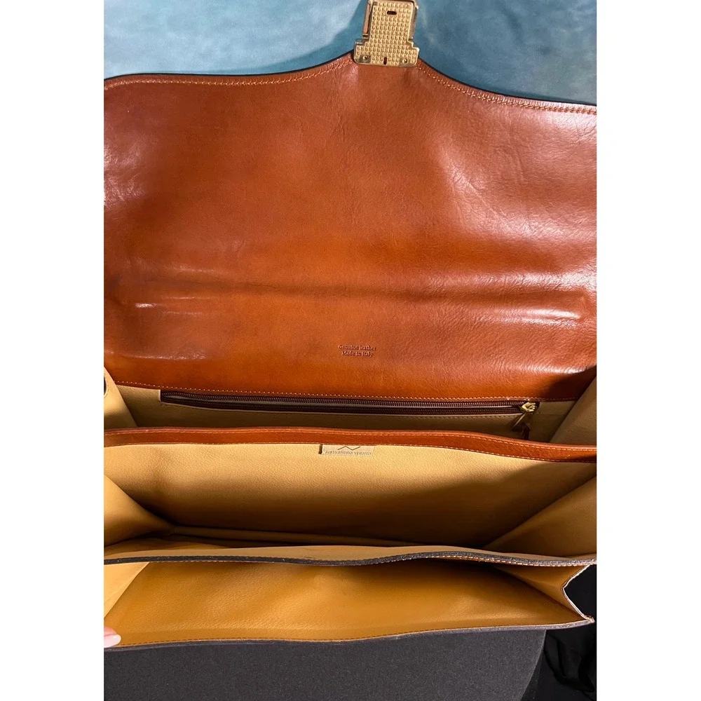 Alessandro Venanzi Mens Brown Leather Briefcase Made in Italy Professional Bag